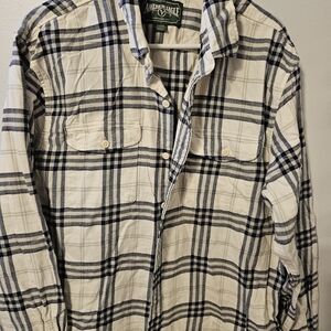 American Eagle Outfitters Cream and Blue Plaid Shirt Flannel